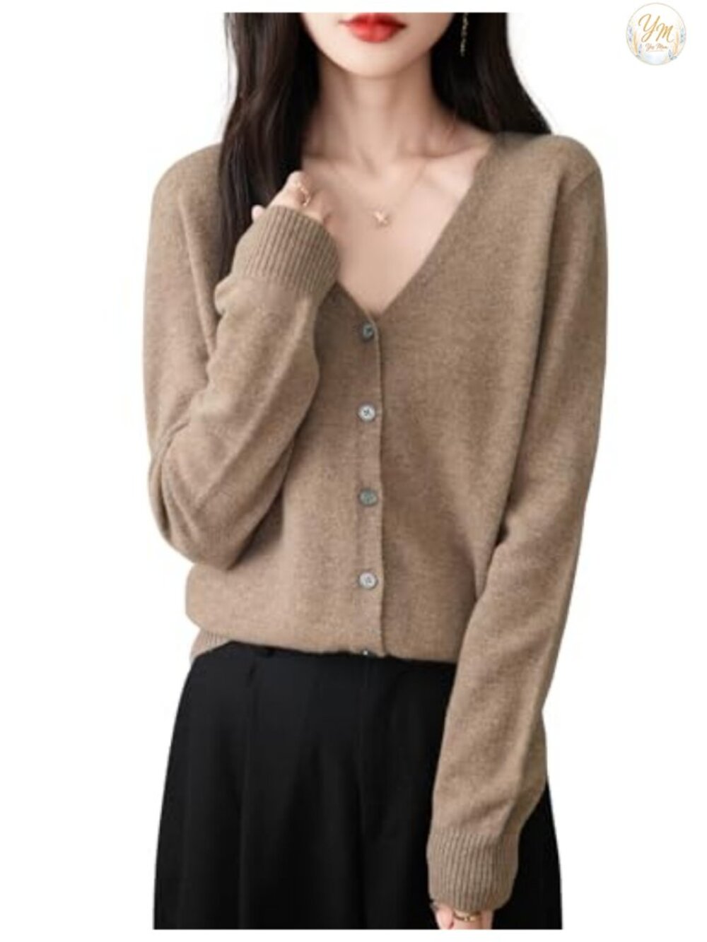100% Merino Wool V-Neck Long Sleeve Cardigan